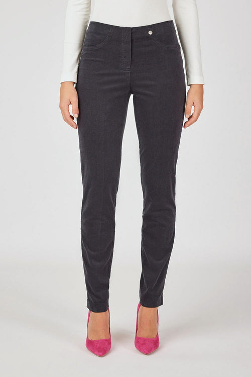Robell bella cord trousers grey 78cm, front view. Shop Robell at Dotique.