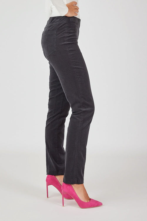 Robell bella cord trousers dark grey, side view. Shop Robell at Dotique.