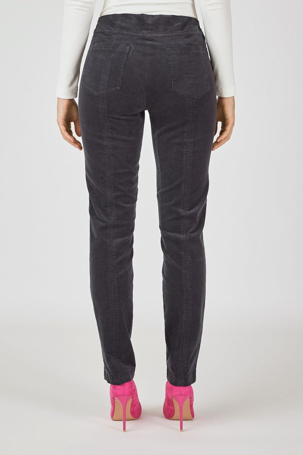 Robell bella cord trousers dark grey, back view. Shop Robell at Dotique.