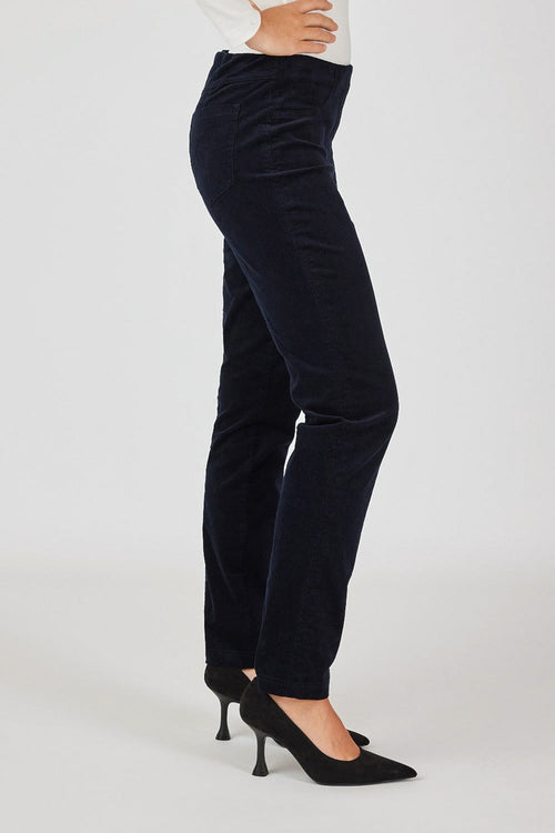 Robell bella cord trousers navy 78cm, side view. Shop Robell at Dotique.