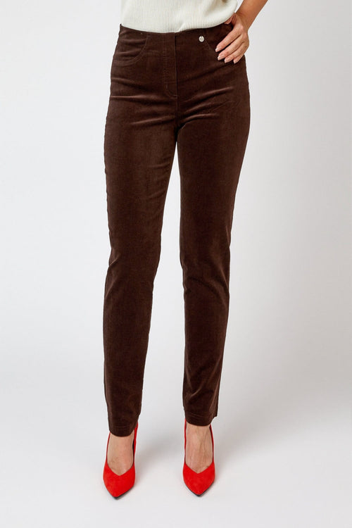 Robell bella cord trousers toffee 78cm, front view. Shop Robell at Dotique.
