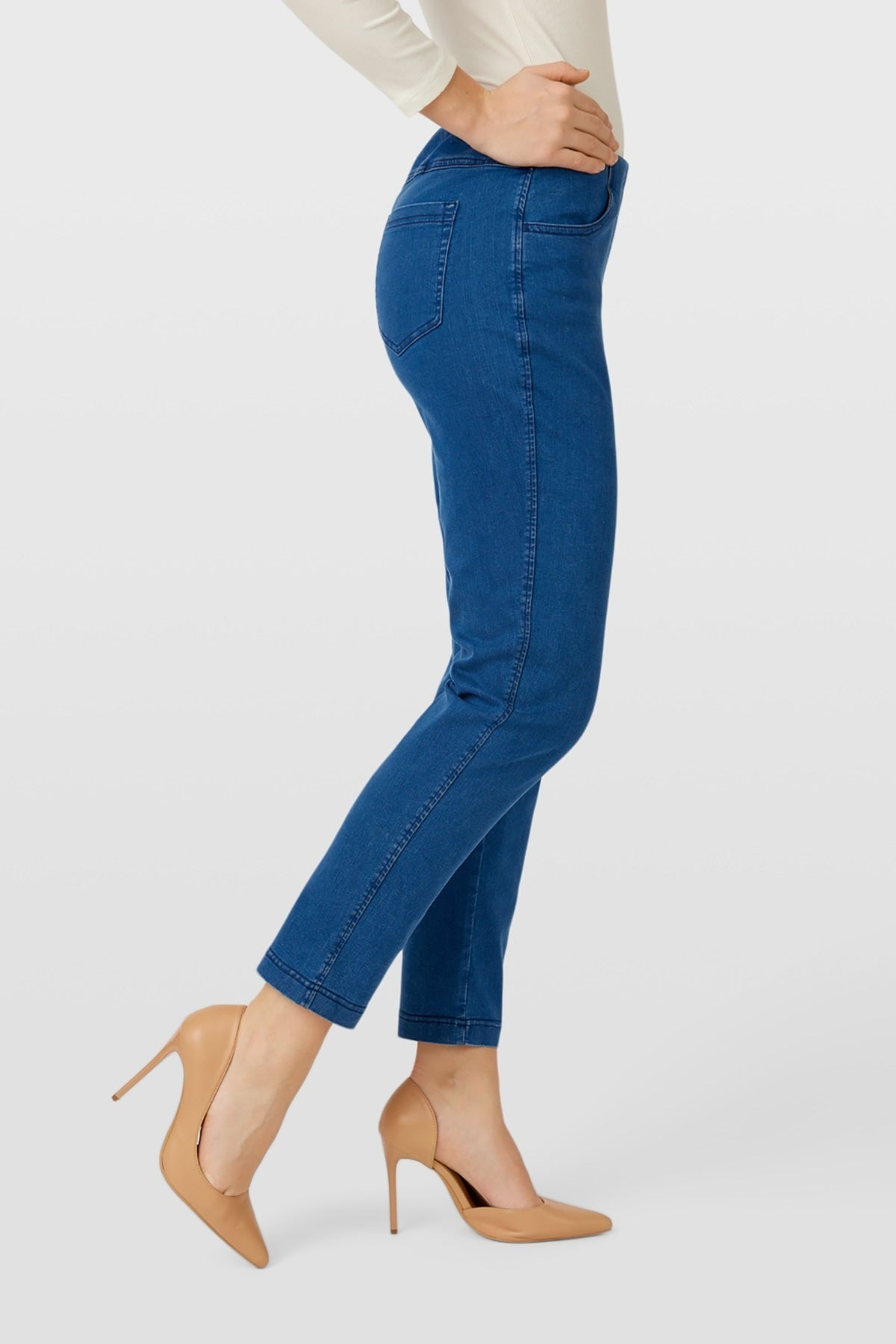 Robell bella petite jeans deep cobalt blue 68cm, side view. Shop Robell at Dotique.