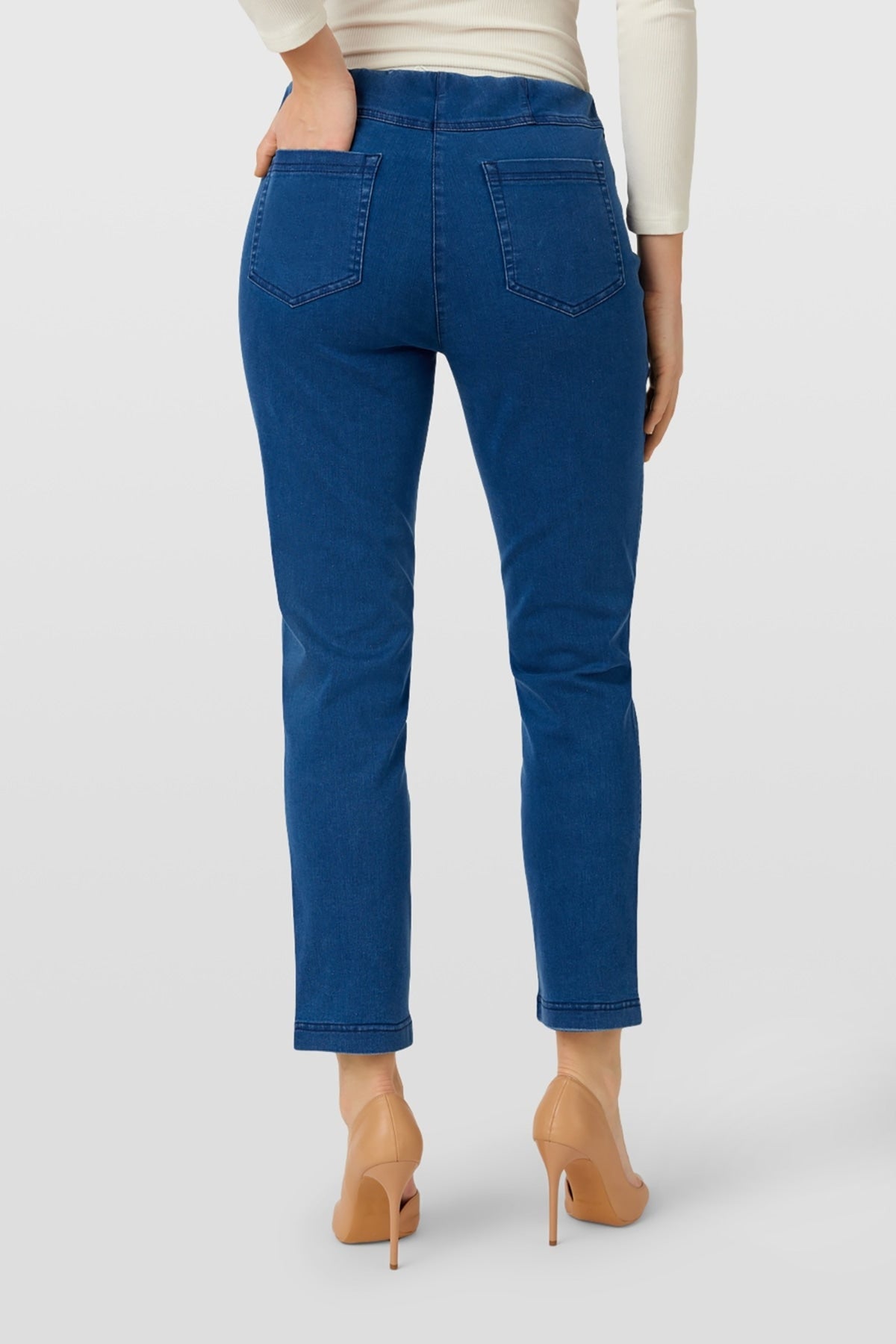 Robell bella petite jeans deep cobalt blue 68cm, back view. Shop Robell at Dotique.