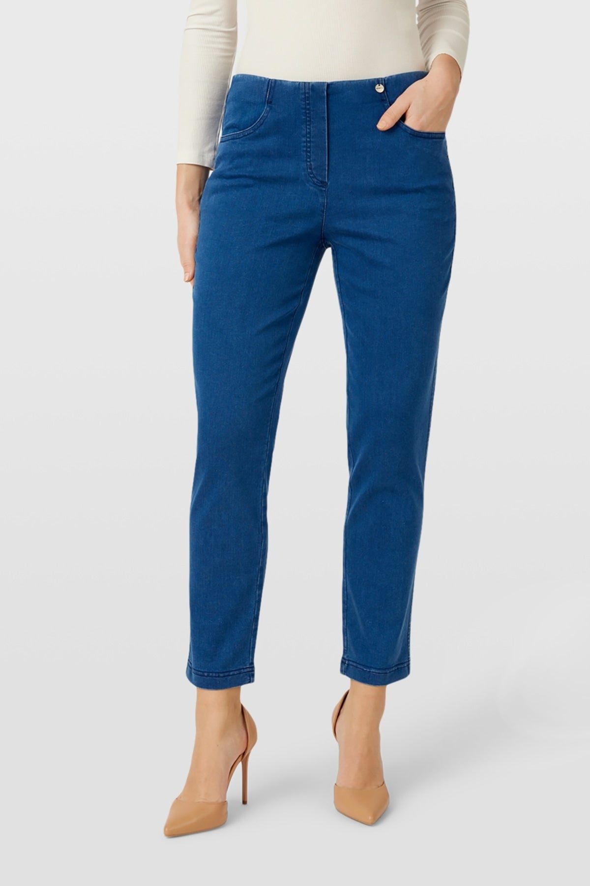 Robell Bella Petite jeans in Deep Cobalt Blue, front view. Shop Robell at Dotique.