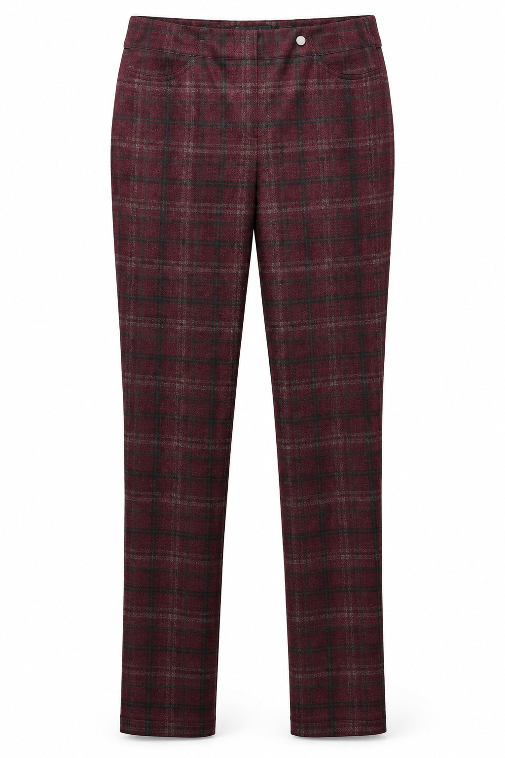 Robell Bella red check trousers, front view. Shop Robell at Dotique.