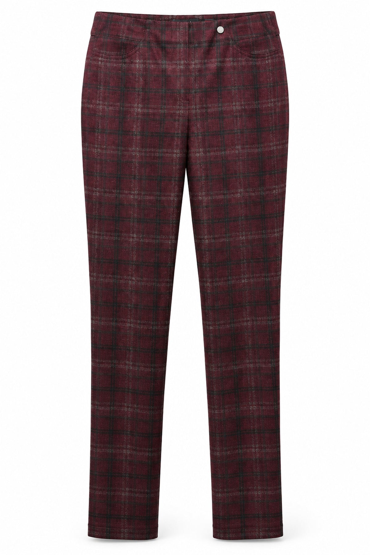 Robell Bella red check trousers, front view. Shop Robell at Dotique.