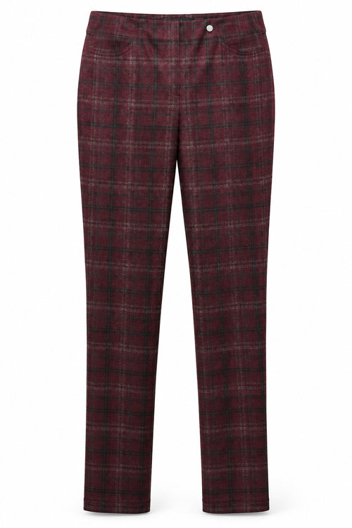 Robell Bella red check trousers, front view. Shop Robell at Dotique.