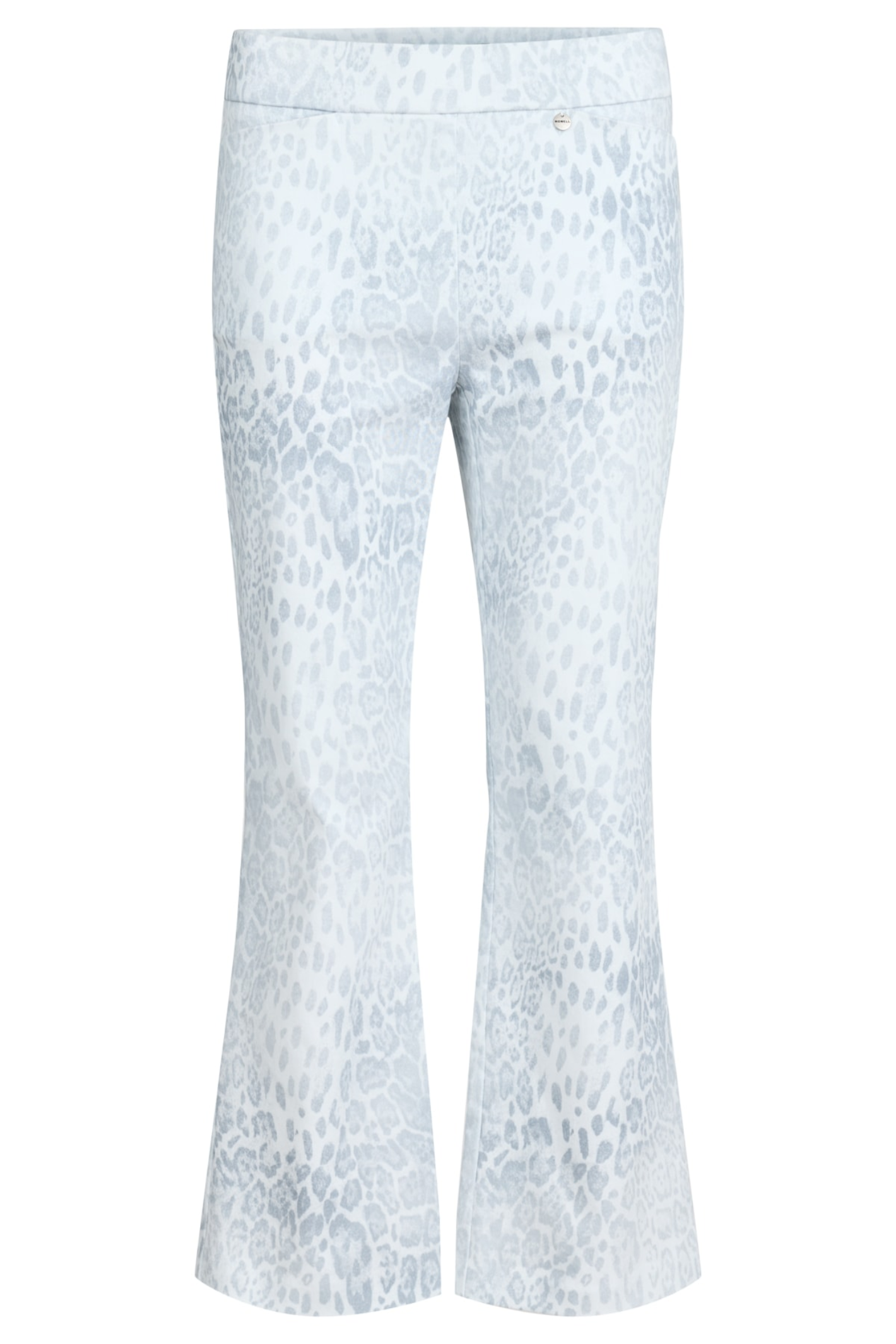 Robell Trousers Joella 09 51577-55087-91 Silver Animal Print Trousers 68cm by robell shop robell at Dotique white patterned trousers front view