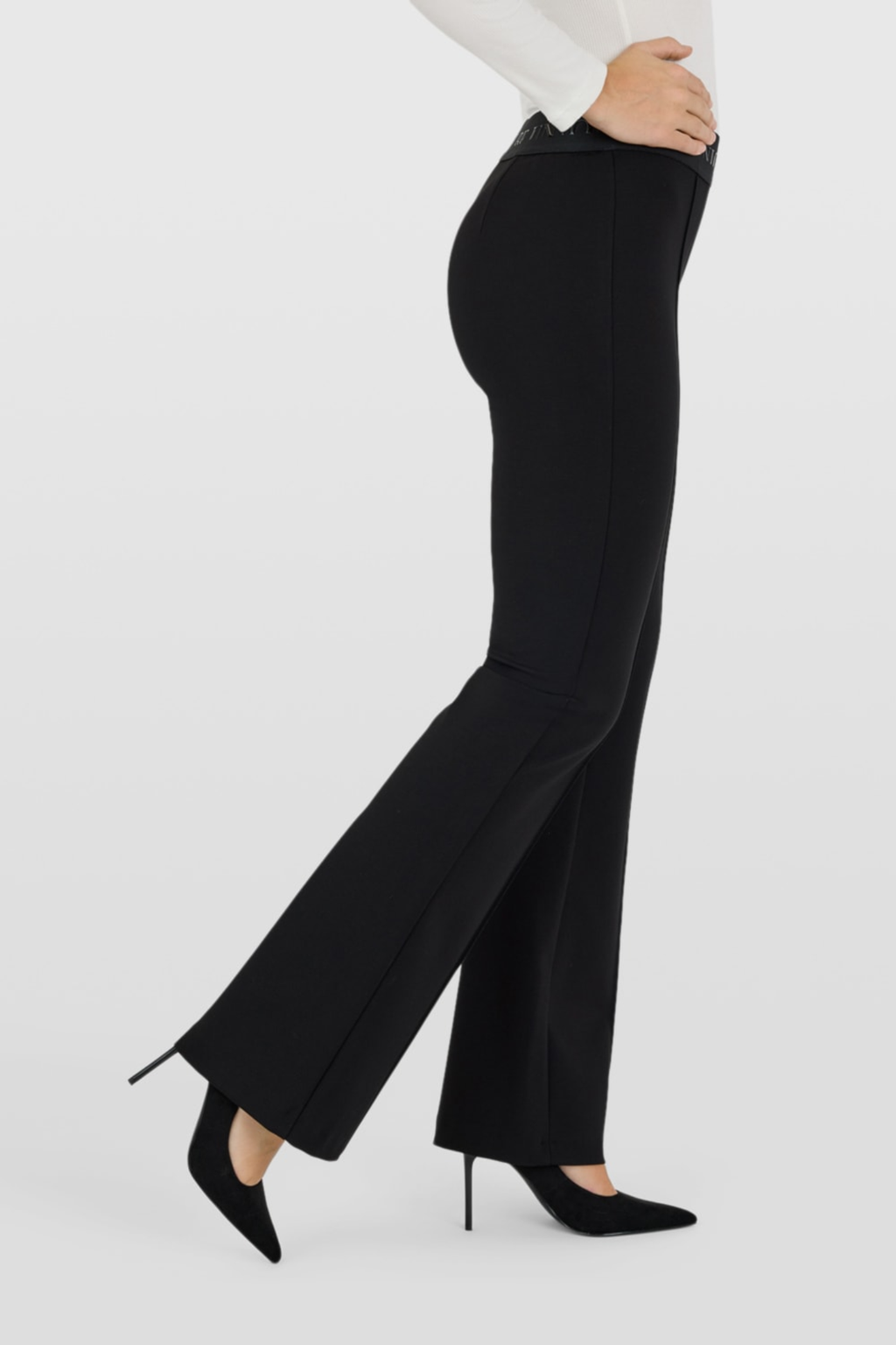 Robell Joella flared trousers in black with slim fit shape and comfortable stretch winter jersey fabric