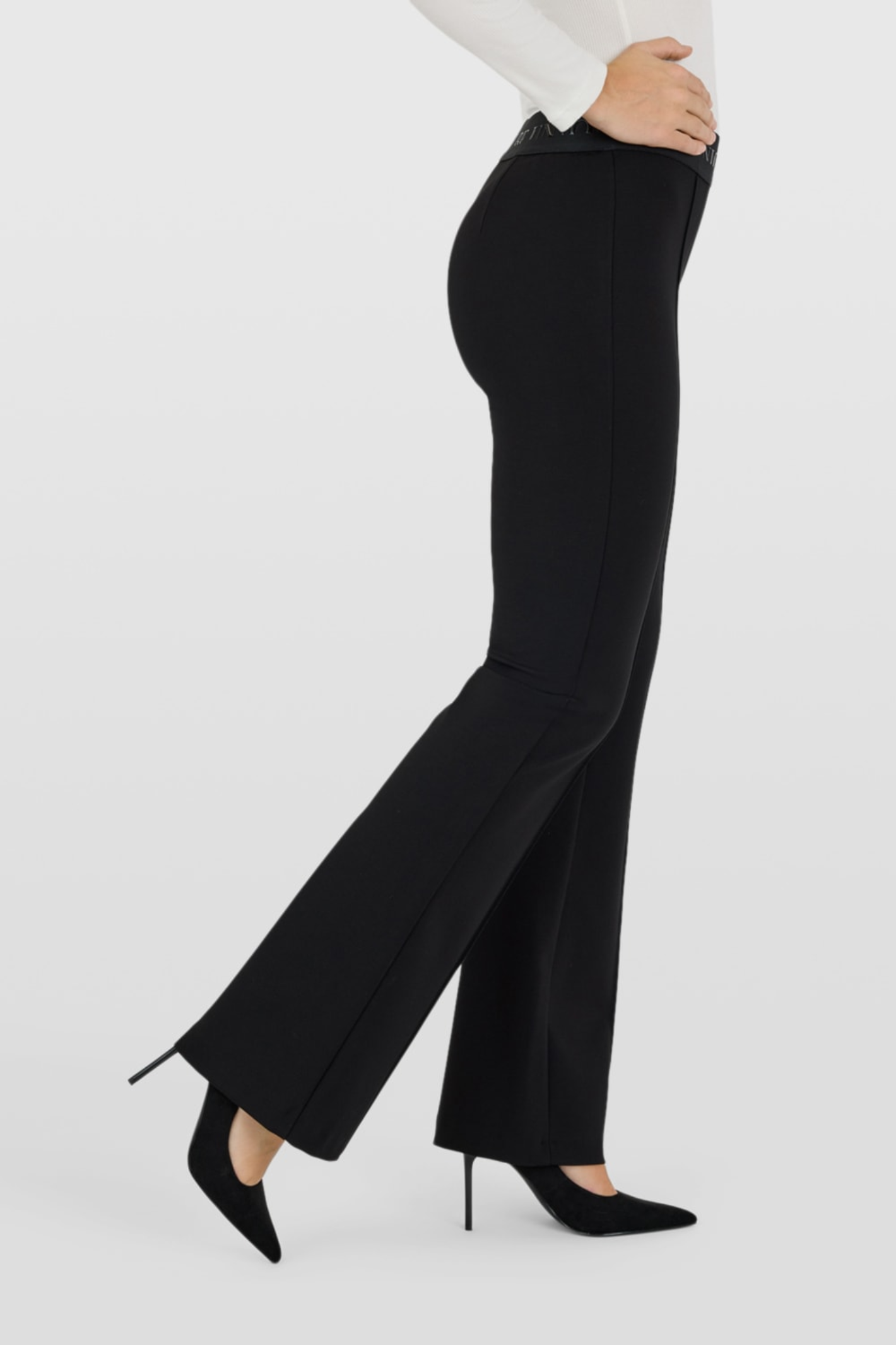Robell Joella flared trousers in black with slim fit shape and comfortable stretch winter jersey fabric
