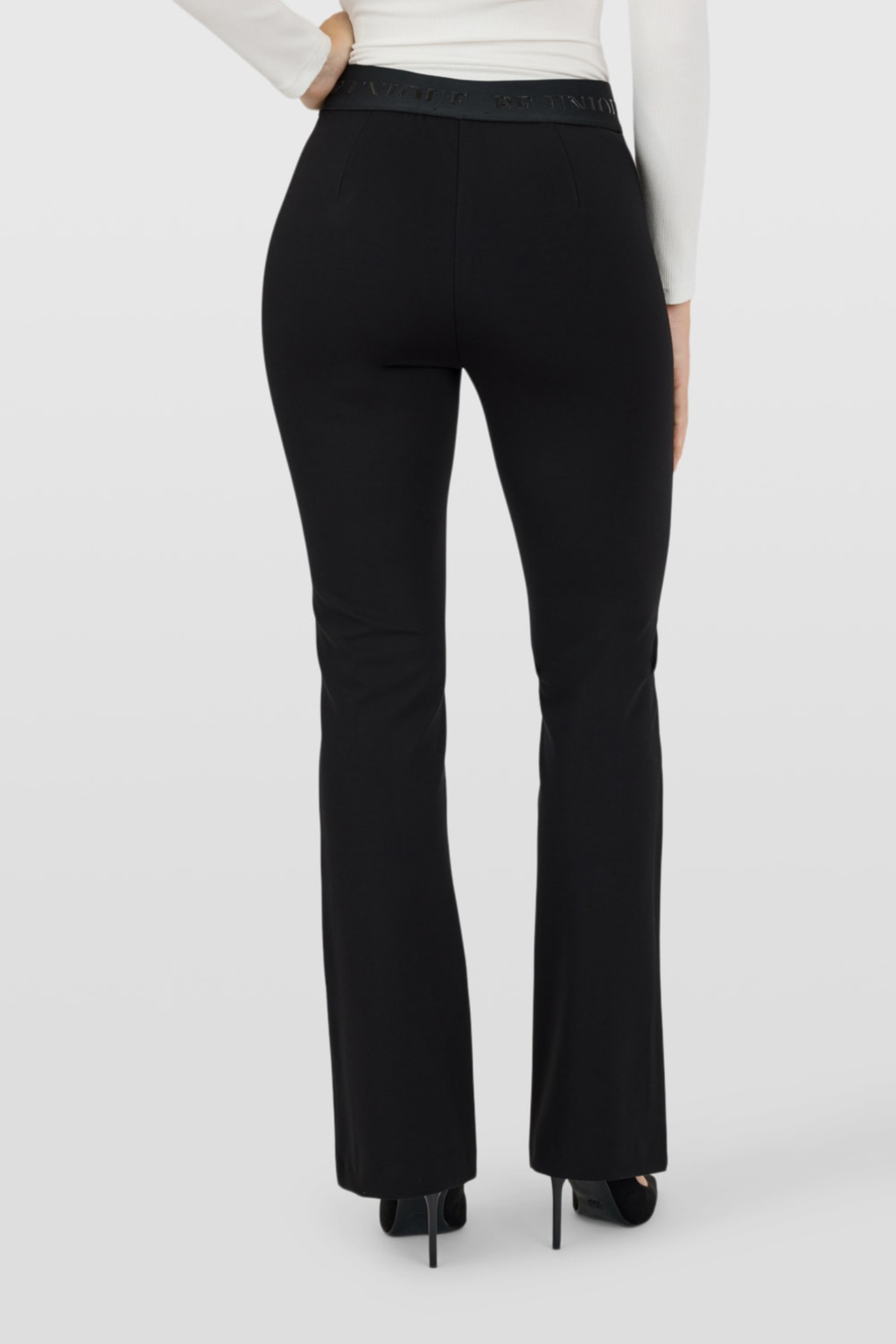 Robell Joella flared trousers in black with slim fit shape and comfortable stretch winter jersey fabric