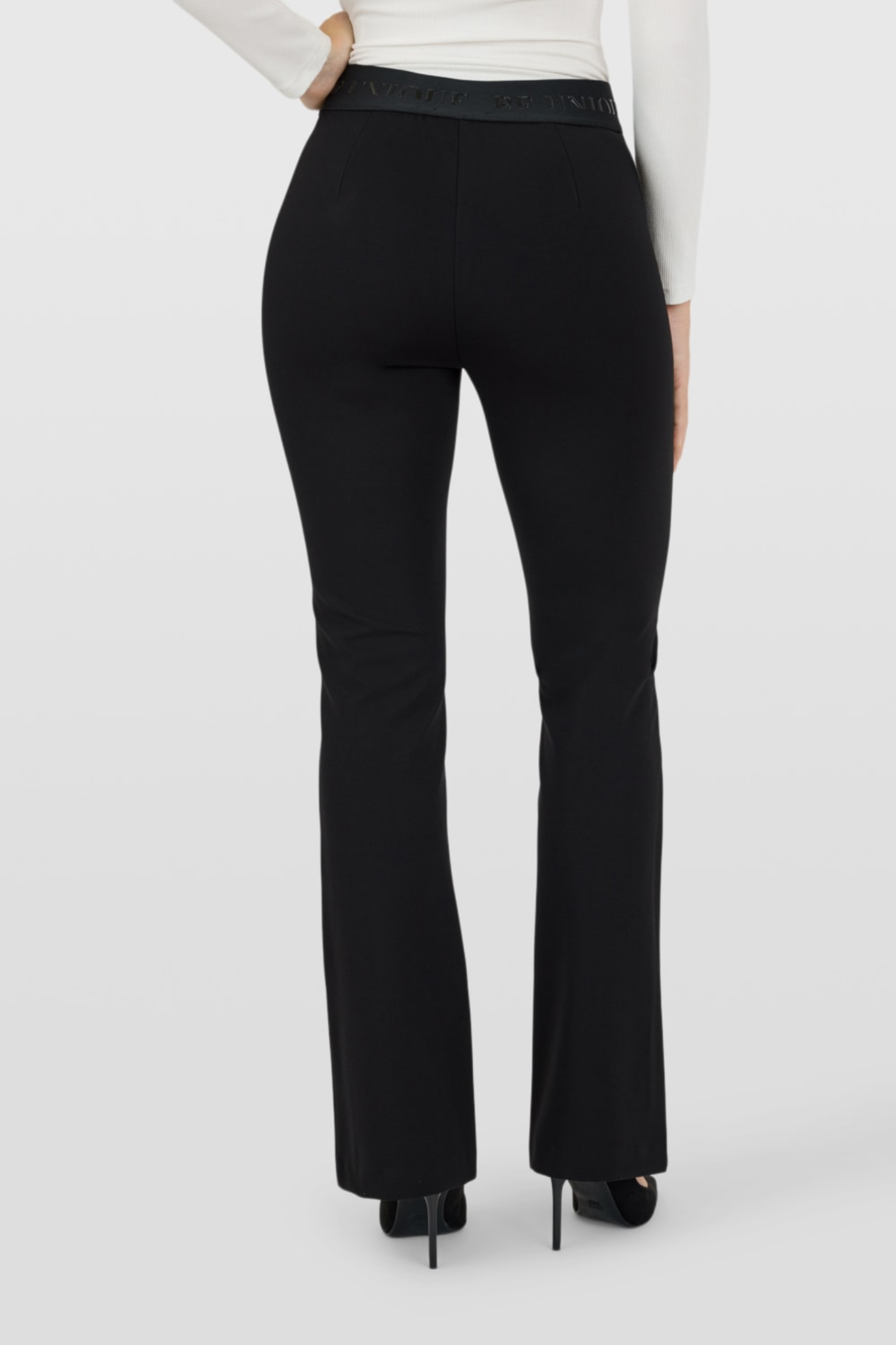 Robell Joella flared trousers in black with slim fit shape and comfortable stretch winter jersey fabric