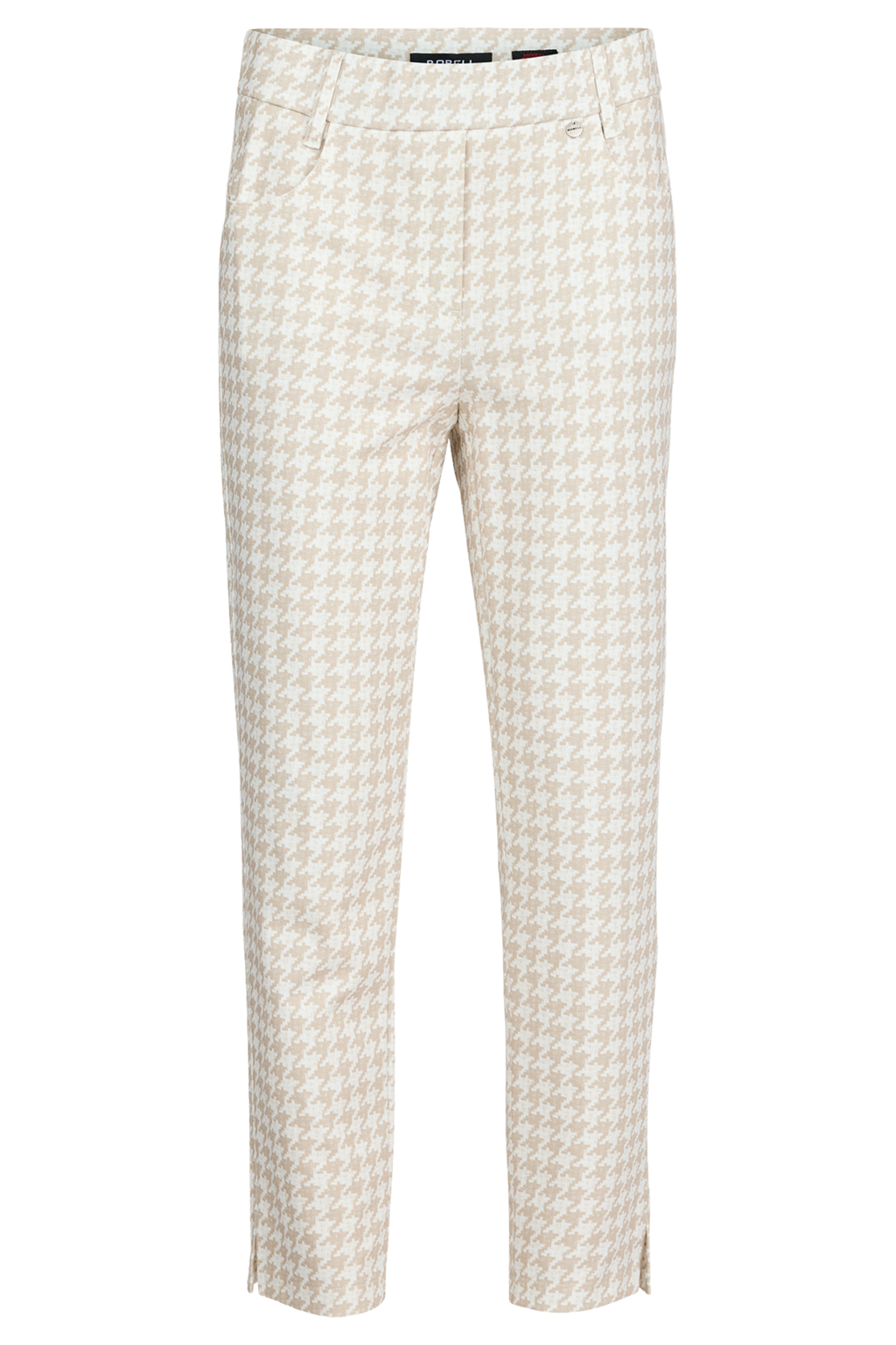 Front view of Robell Rose 09 Pull-On Slim Fit Trousers Beige Houndstooth 53639-55083-14 by Robell Shop Robell at Dotique