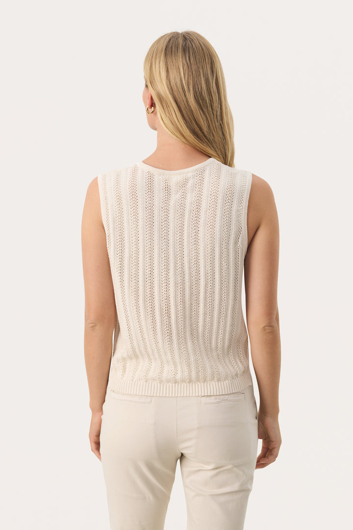 Part Two 30309680 RosellaPW Cotton Knitted Sleeveless Cardigan - Beige