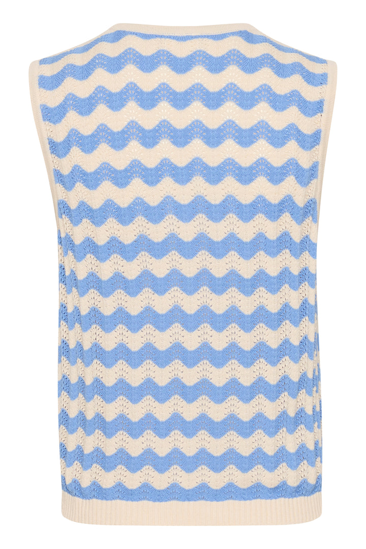 Part Two 30309680 RosellaPW Cotton Knitted Sleeveless Cardigan -Blue Striped