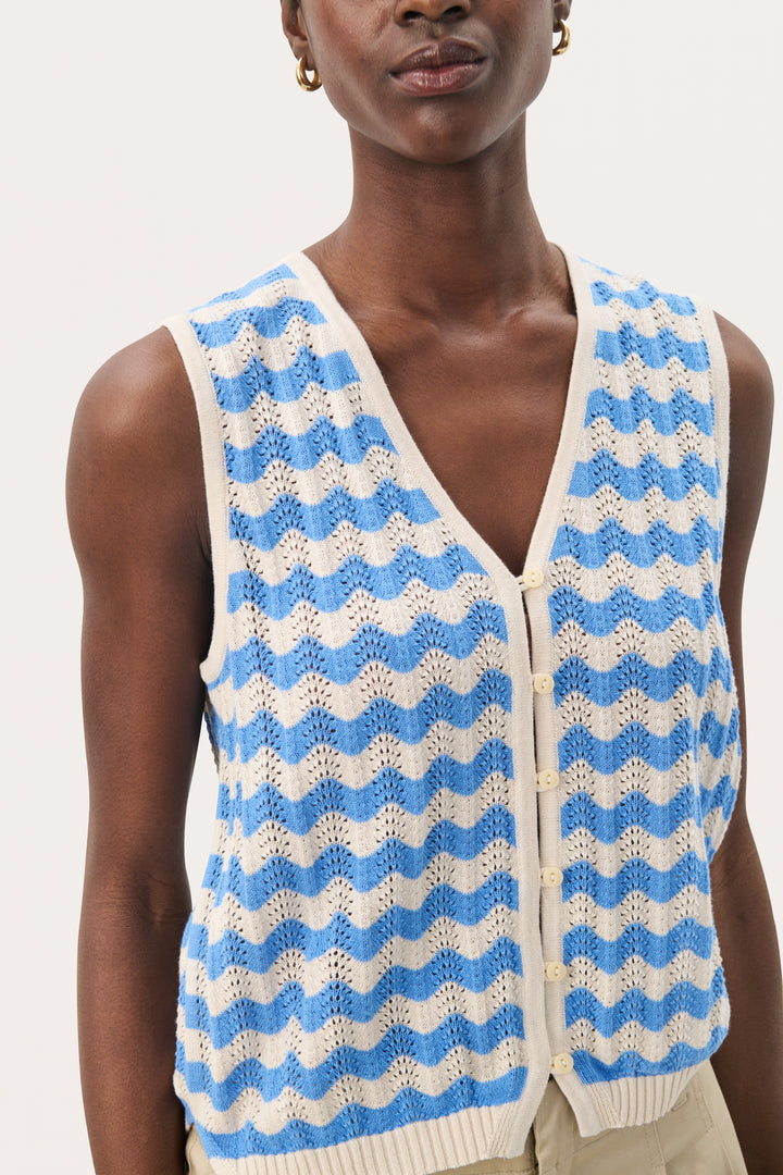 Part Two 30309680 RosellaPW Cotton Knitted Sleeveless Cardigan -Blue Striped