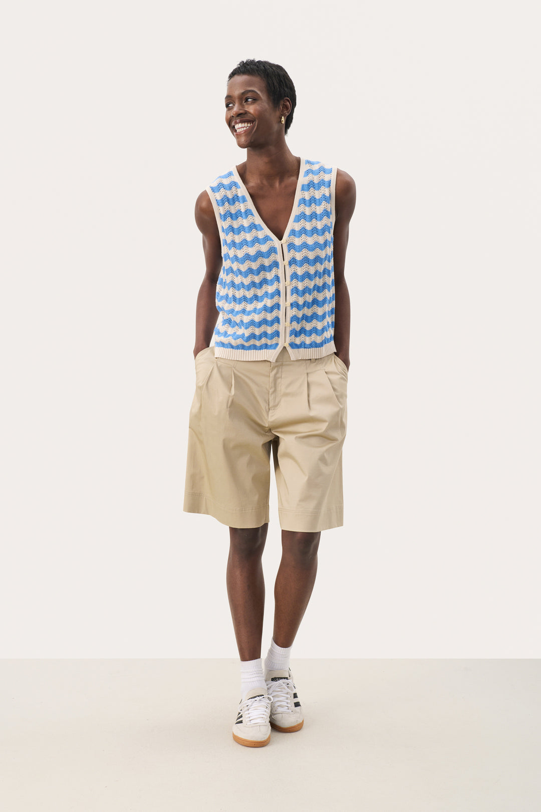 Part Two 30309680 RosellaPW Cotton Knitted Sleeveless Cardigan -Blue Striped