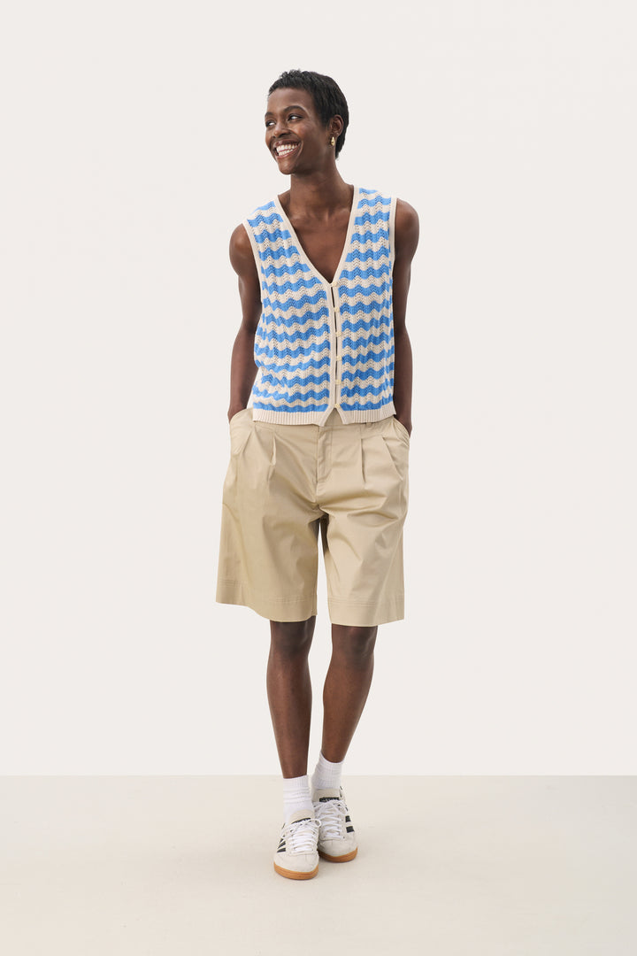 Part Two 30309680 RosellaPW Cotton Knitted Sleeveless Cardigan -Blue Striped