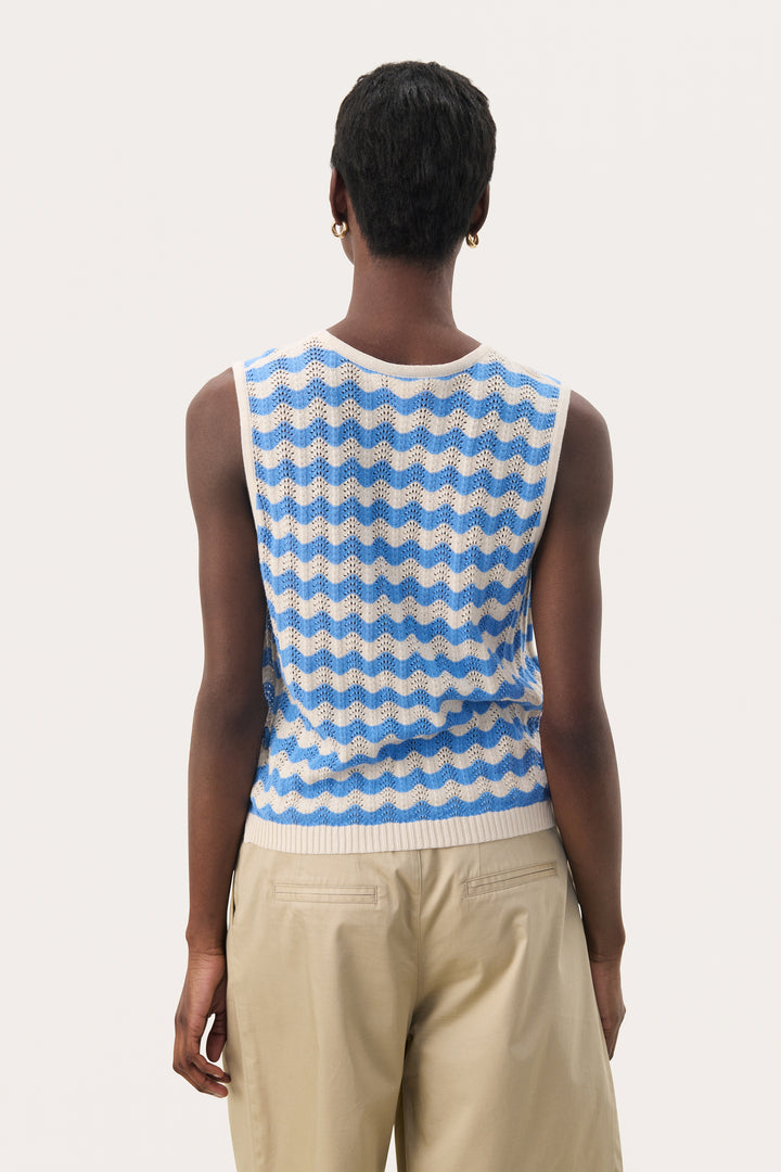 Part Two 30309680 RosellaPW Cotton Knitted Sleeveless Cardigan -Blue Striped
