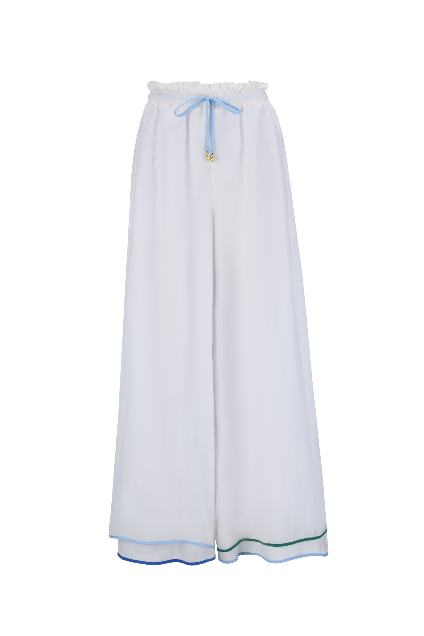 Wide leg cupro trousers by Sancia with elasticated waist and drawstring detail. Lightweight, fluid and easy to style. Shop at Dotique.