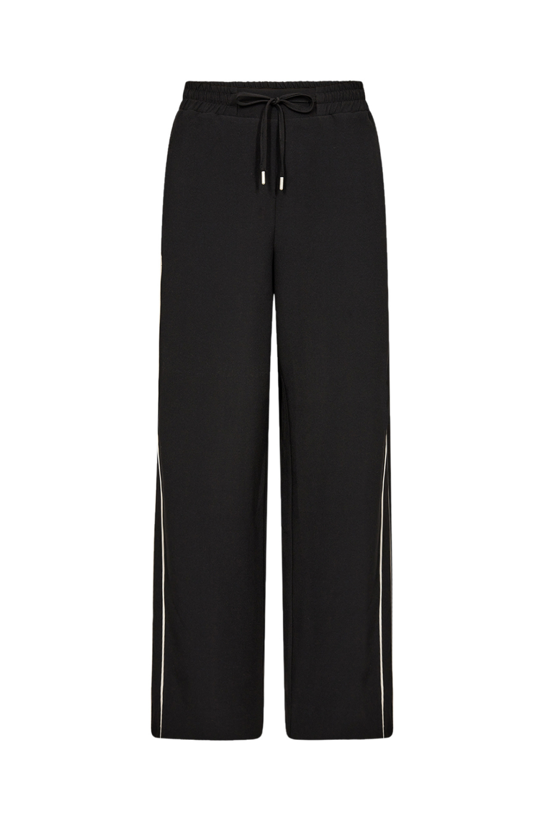 Soya Concept 41113-20 SC-Saya 15-B Wide Leg Trousers with Elasticated Waist and Drawstring Black with Cream Piping DownThe Side