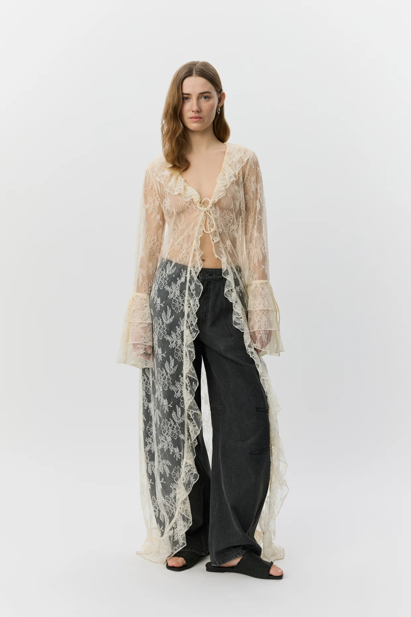 Model wearing Sofie Schnoor Anastasiasw Lace Robe S262300 by Sofie Schnoor, shop Sofie Schnoor at Dotique