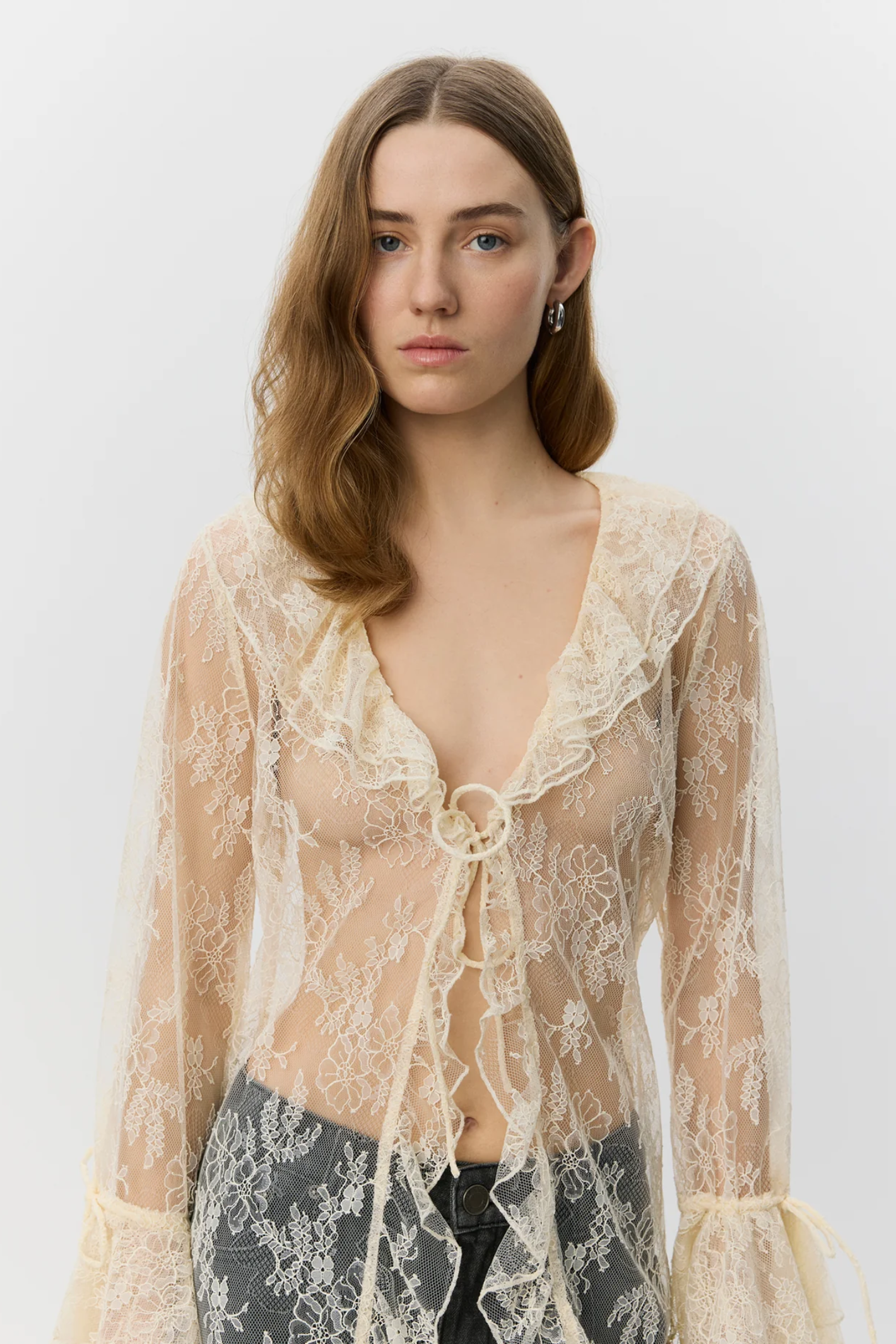 Model wearing Sofie Schnoor Anastasiasw Lace Robe S262300 by Sofie Schnoor, shop Sofie Schnoor at Dotique