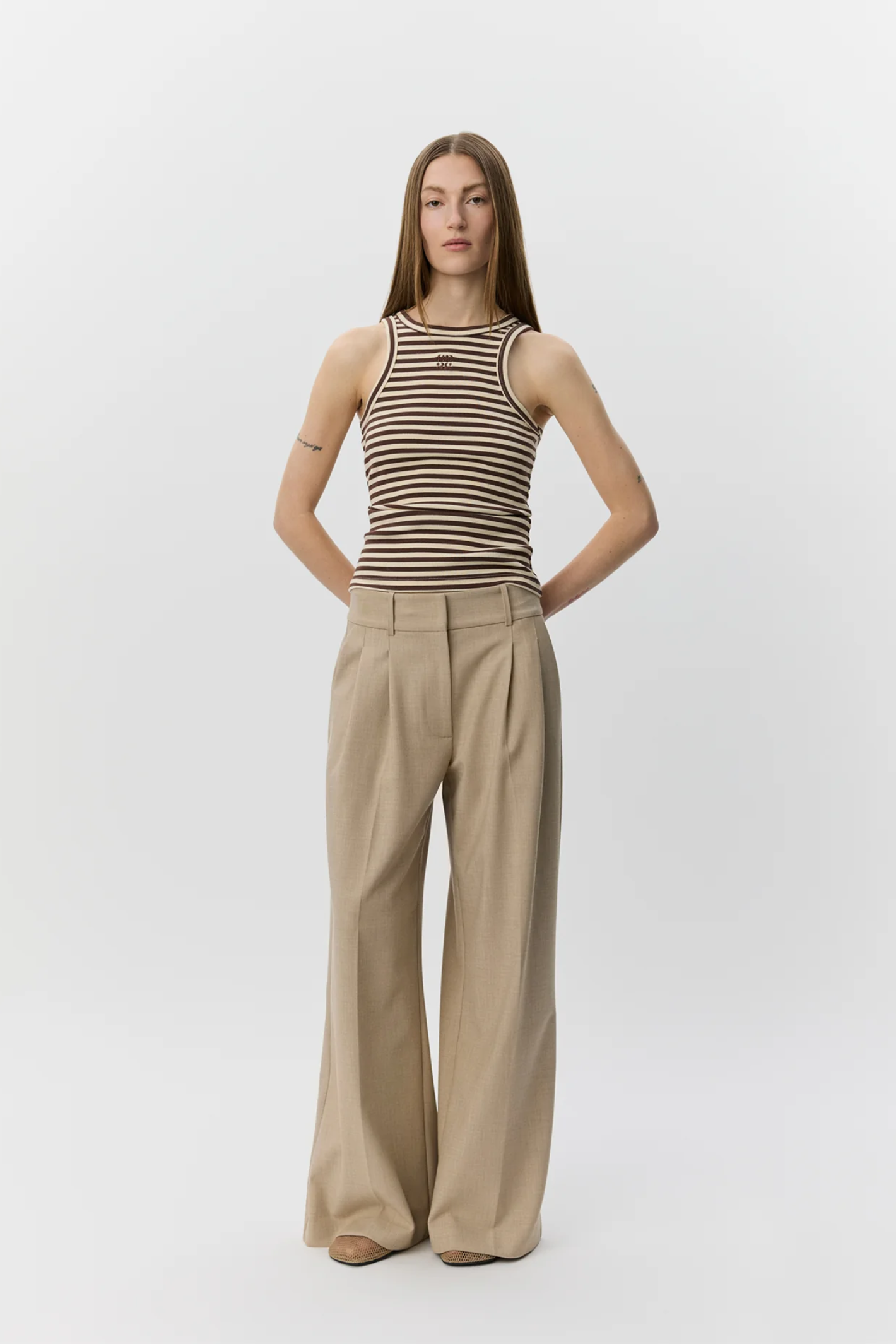 Model wearing Sofie Schnoor Becasw Striped Rib Tank Top S262360 by Sofie Schnoor shop Dotique