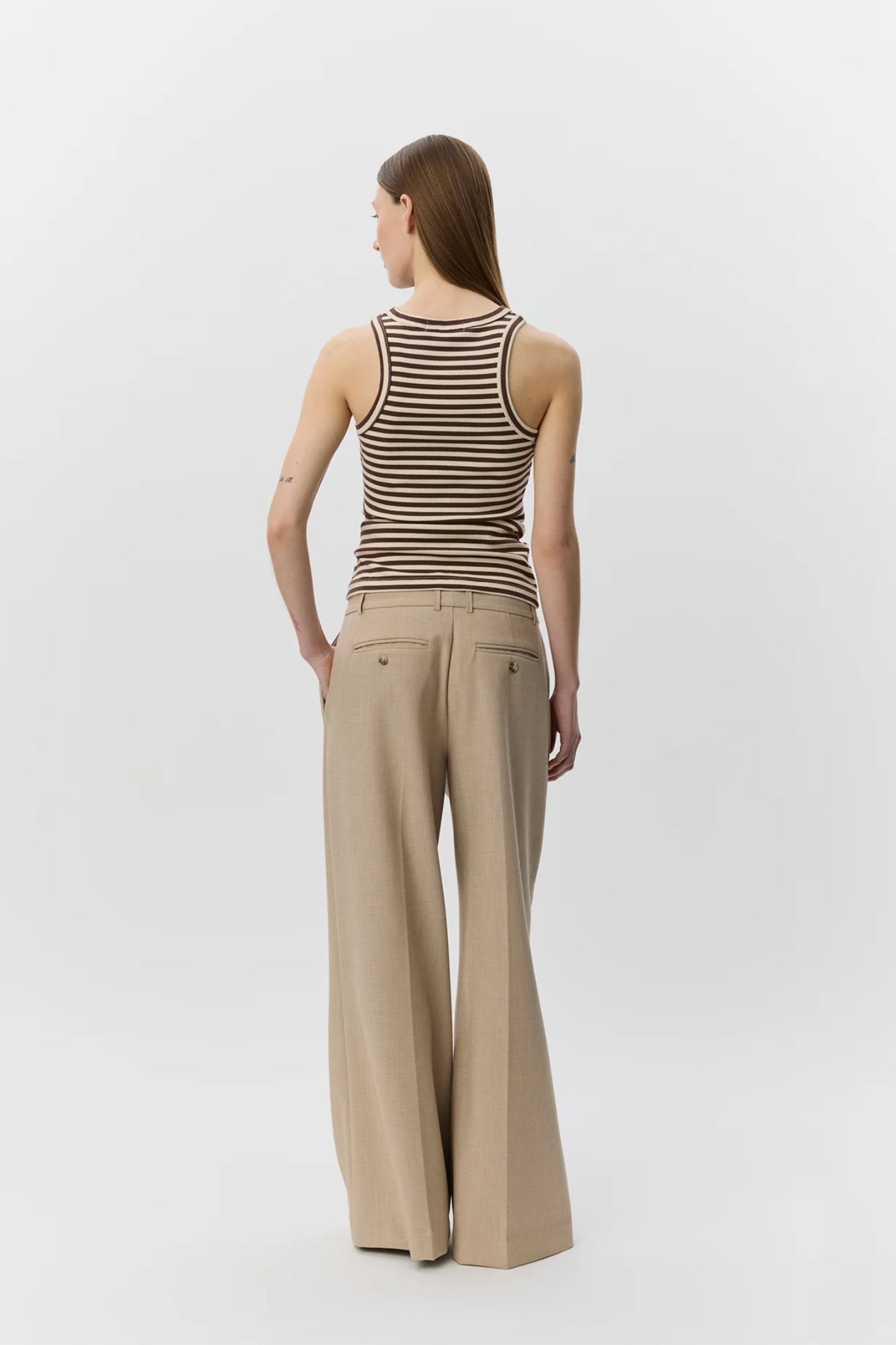 Model wearing Sofie Schnoor Becasw Striped Rib Tank Top S262360 by Sofie Schnoor, shop Sofie Schnoor at Dotique