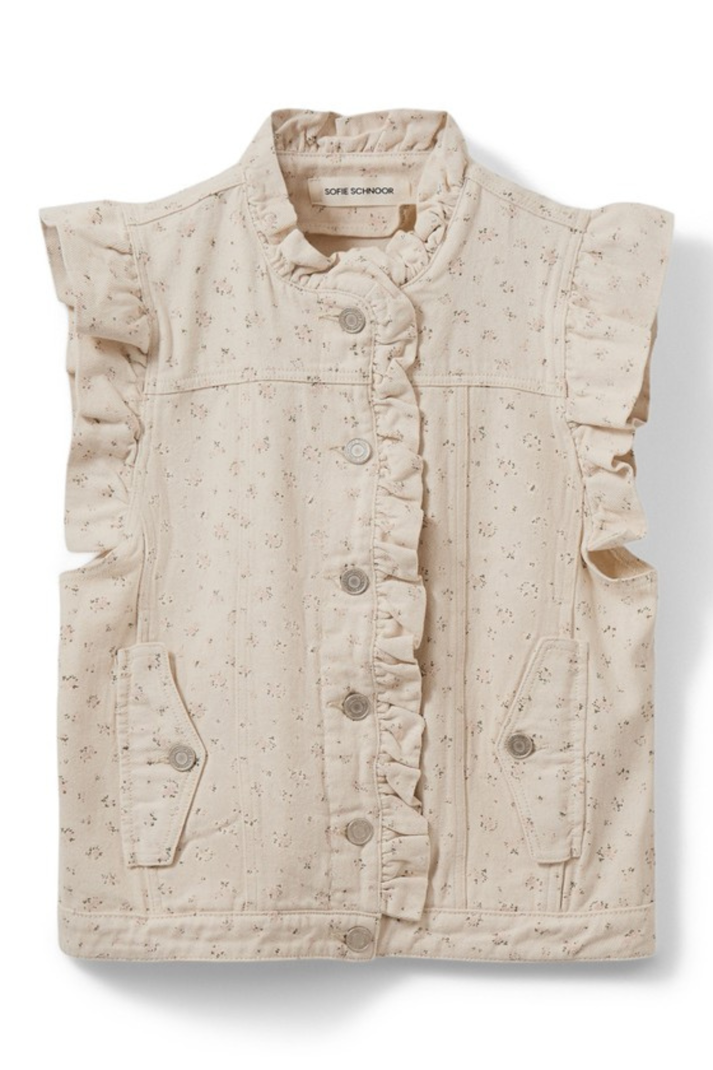 Front view of Sofie Schnoor S261215 Farahsw Frill Sleeve Gilet – Rose Flower by Sofie Schnoor shop at Dotique