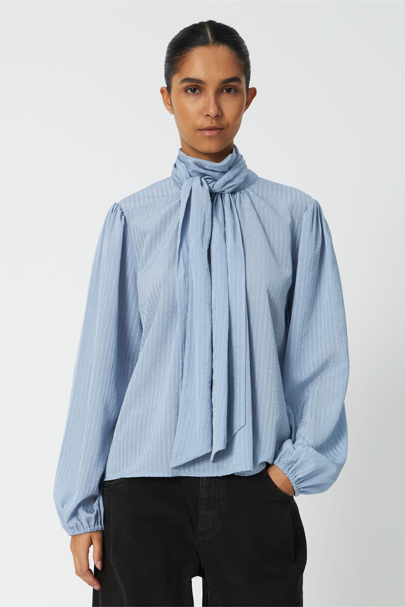 Stella Nova Bow Blouse Down Blue