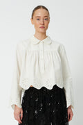 Stella Nova Cropped Blouse with Embroidery Anglaise White Organic Cotton Blouse