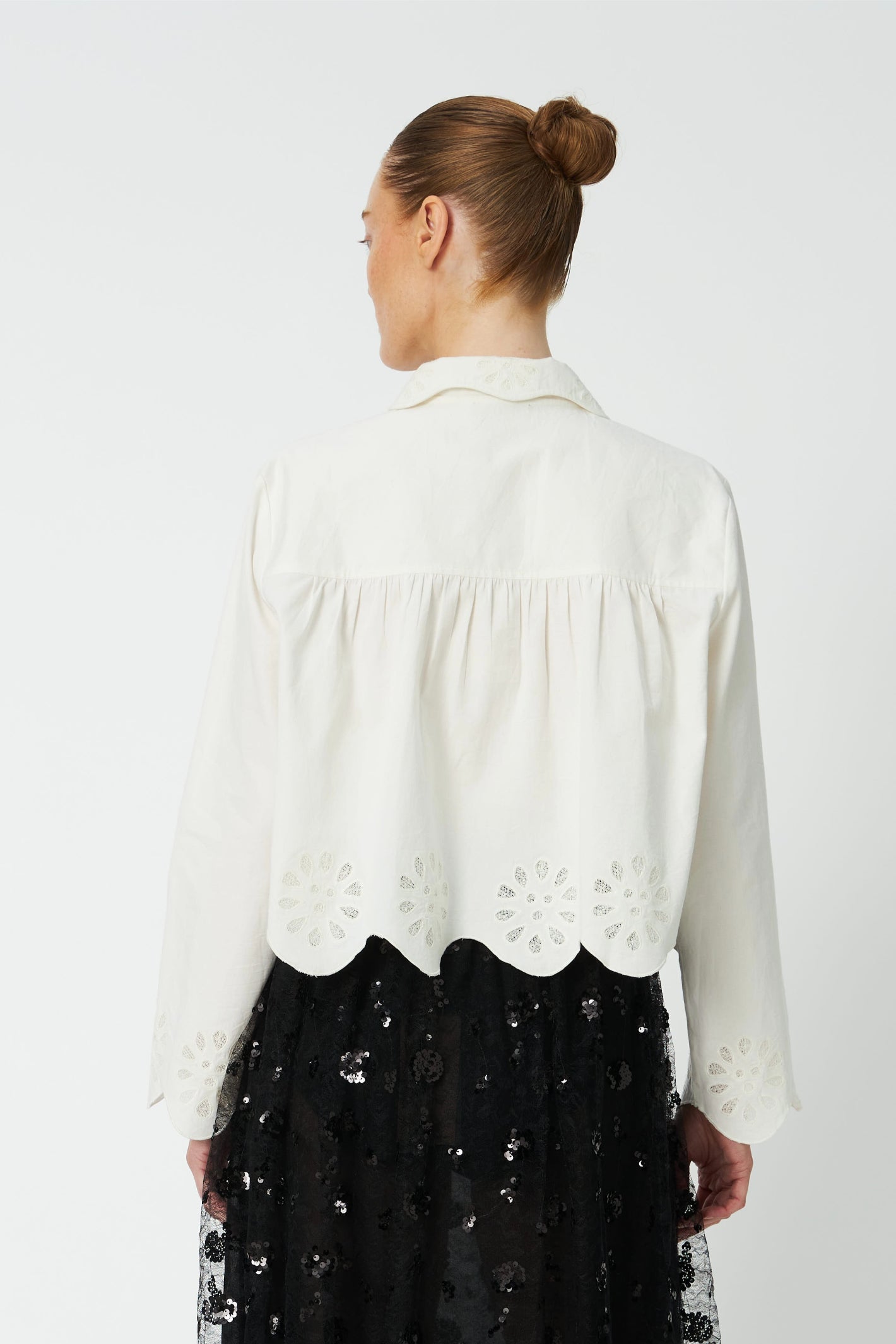 Stella Nova Cropped Blouse with Embroidery Anglaise White Organic Cotton Blouse