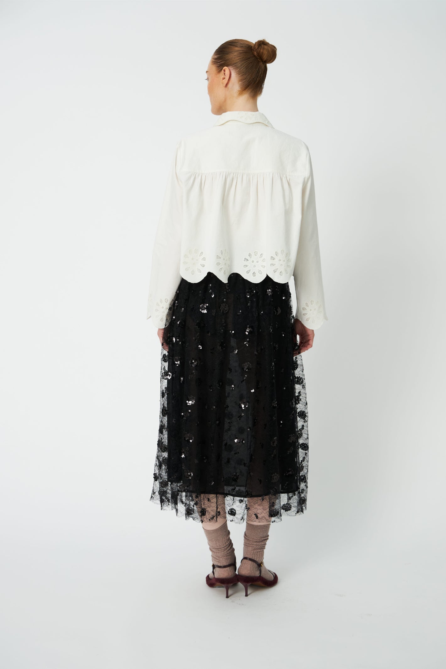 Stella Nova Cropped Blouse with Embroidery Anglaise White Organic Cotton Blouse