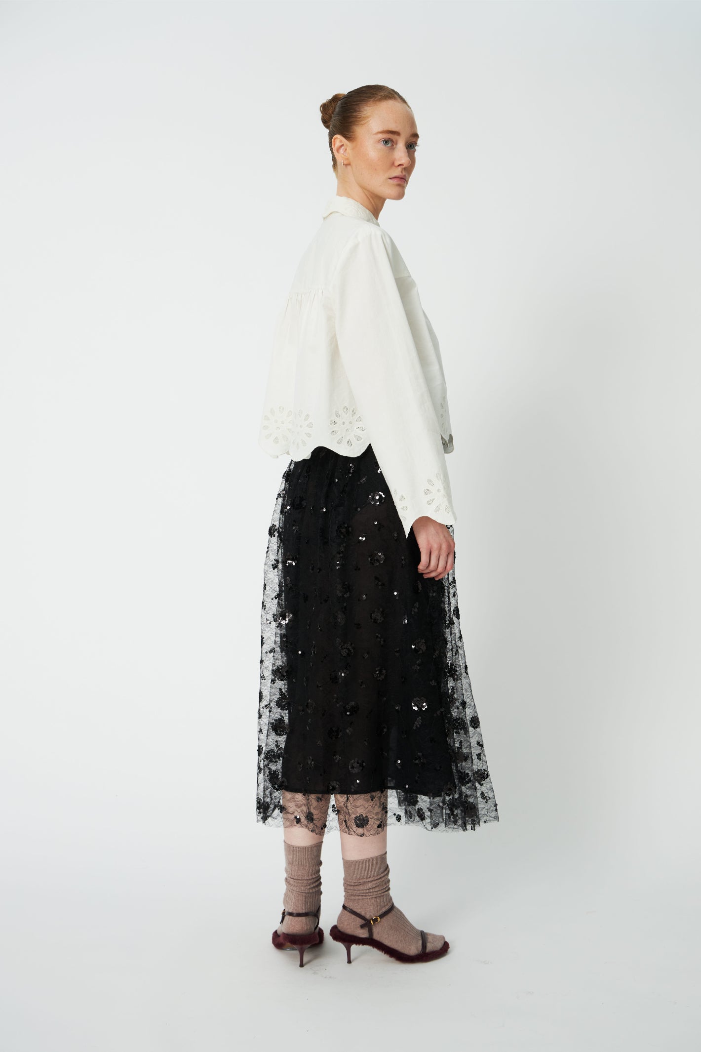 Stella Nova Cropped Blouse with Embroidery Anglaise White Organic Cotton Blouse