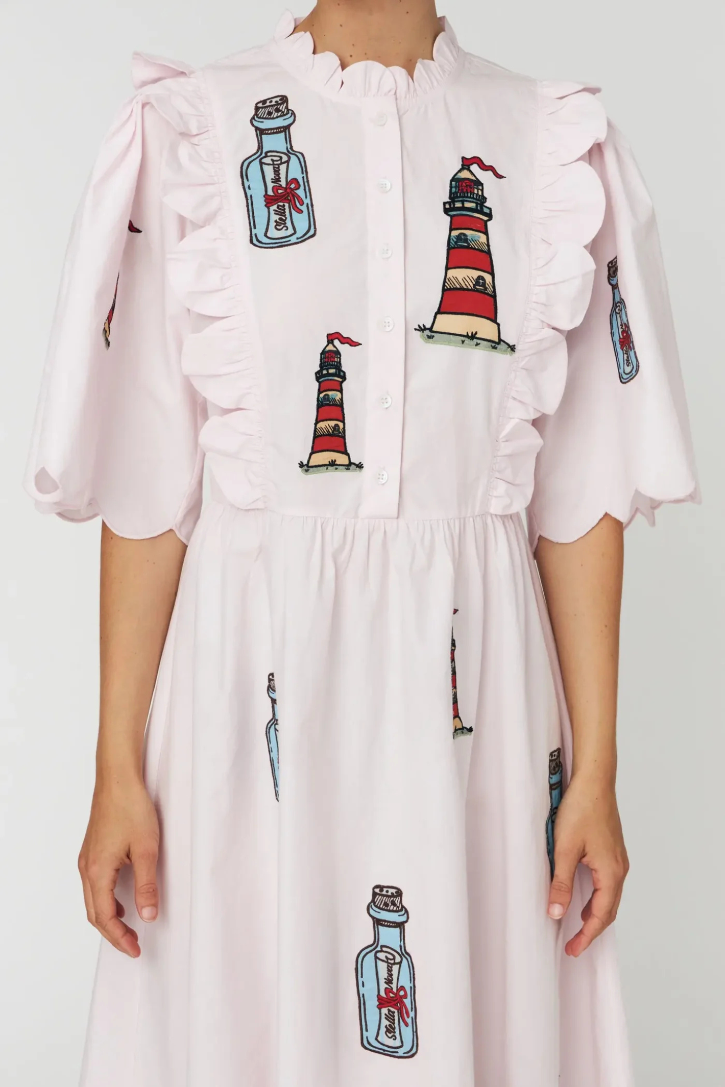 Stella Nova Embroidered Midi Dress with Scallops Pale Pink | Dotique Dotique Stella Nova Embroidered Midi Dress with Scallops Pale Pink | Dotique Dotique