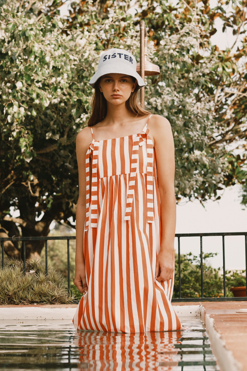 Tiny Big Sister Orange Striped Bows Dress