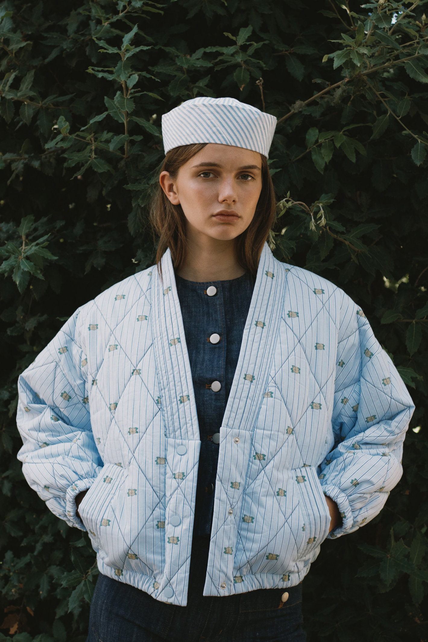 Tiny Big Sister striped jacket with delicate mini floral detail, softly padded and fully lined. A fresh, stylish layer for spring. Shop at Dotique.