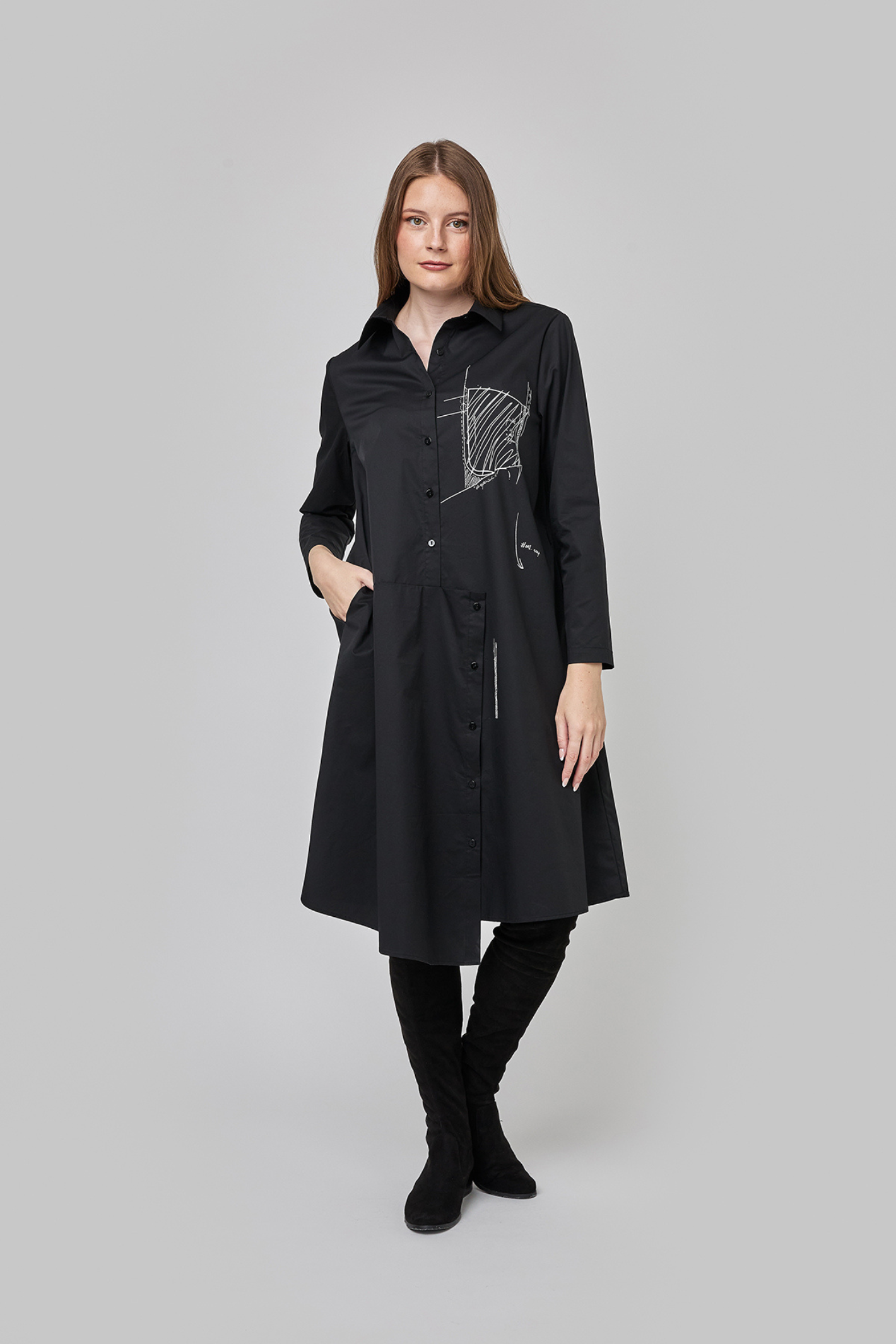 Uchuu CF25-005 LS Long Shirt Dress – Black