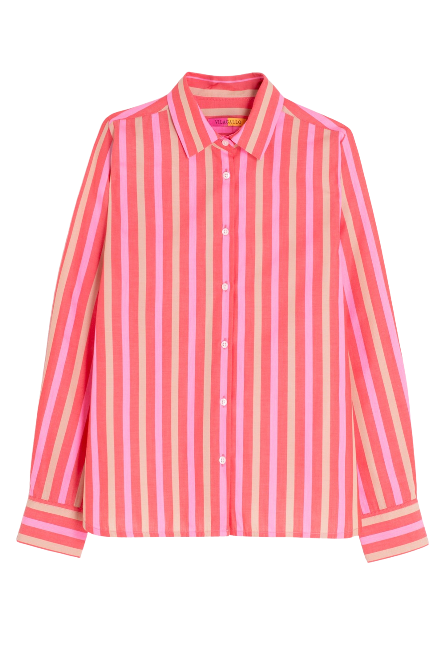 Vilagallo 33314 Pink Coral Stripe Shirt by vilagallo with button front and collar, shop vilagallo at Dotique