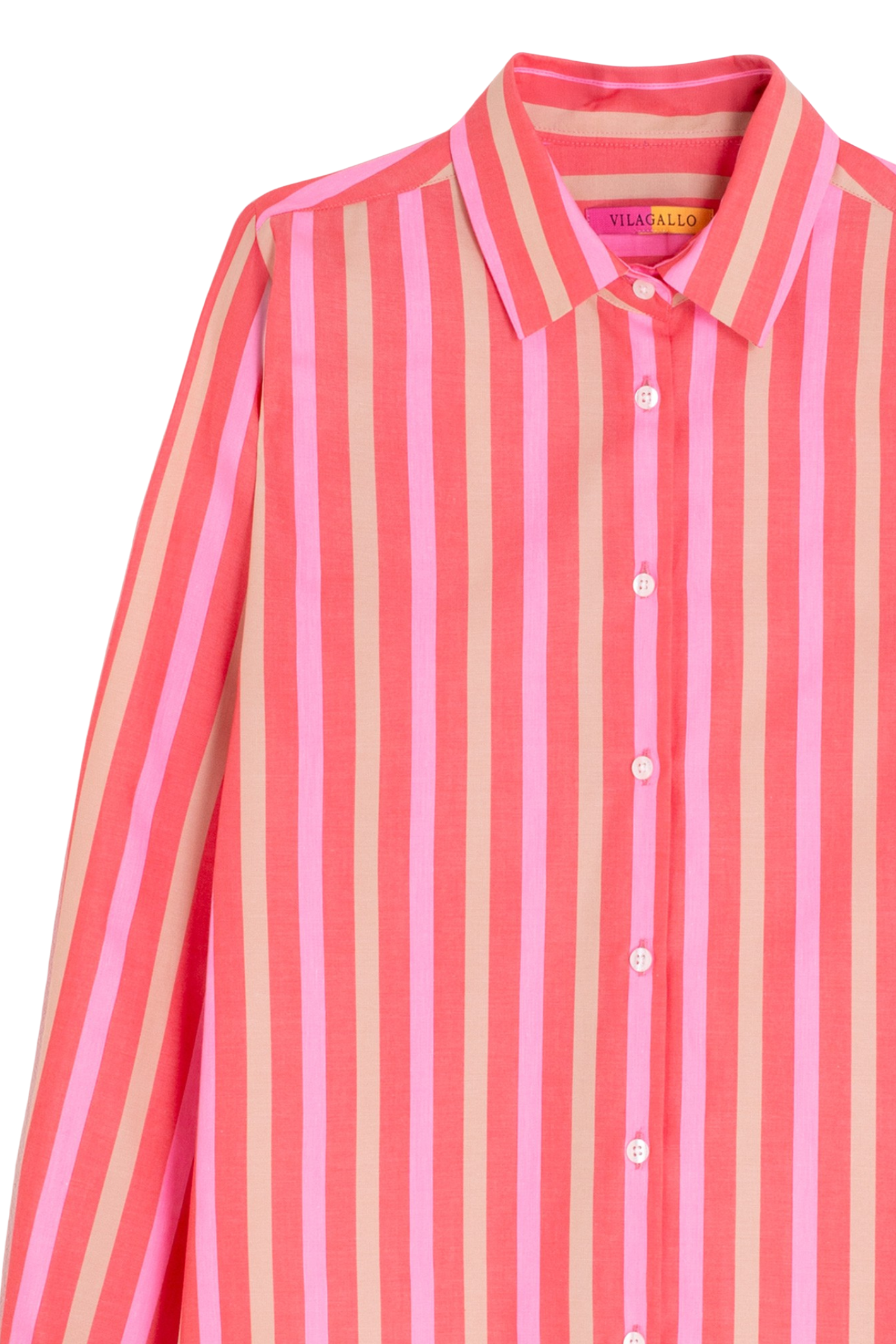 Vilagallo 33314 Pink Coral Stripe Shirt by Vilagallo boutique with vertical pink and coral stripes, shop Vilagallo at Dotique.