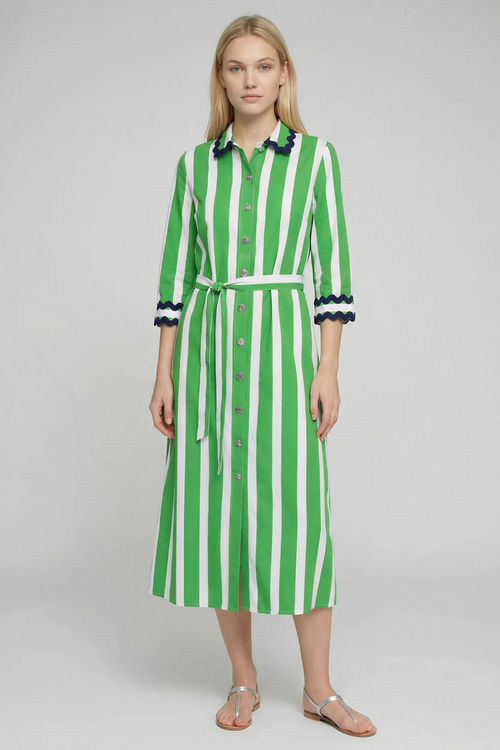 Vilagallo 33401 Green Striped Shirt Dress by Vilagallo, shop elegant styles from Vilagallo at Dotique online store.