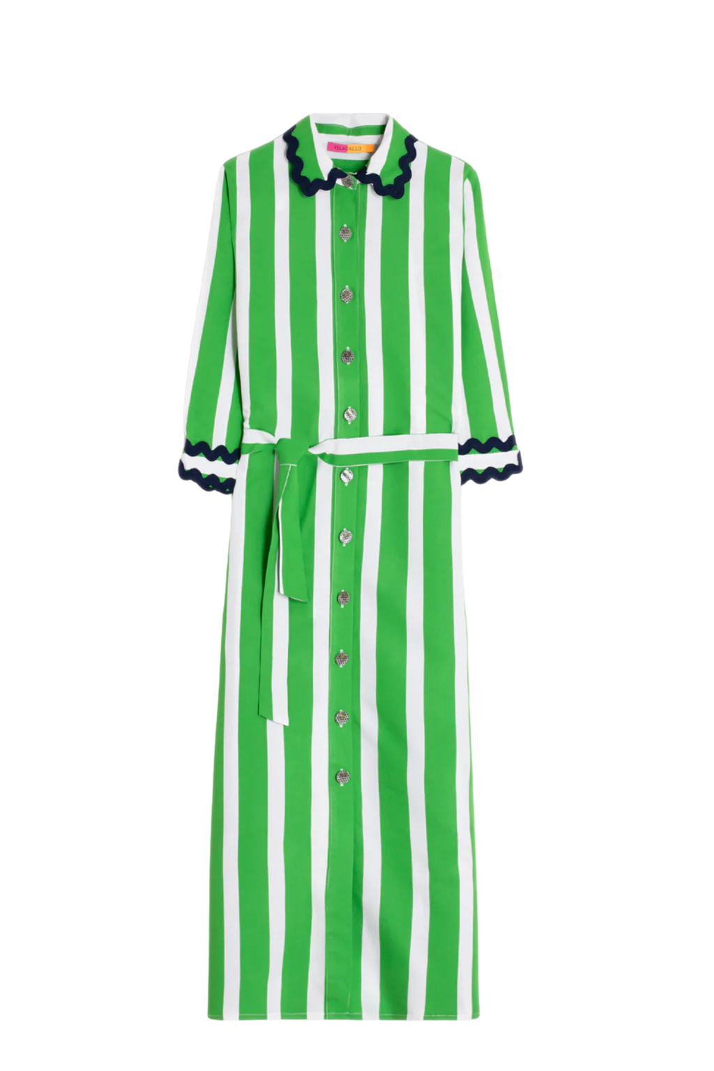 Vilagallo 33401 Green Striped Shirt Dress by vilagallo with button front and belt, shop vilagallo at Dotique