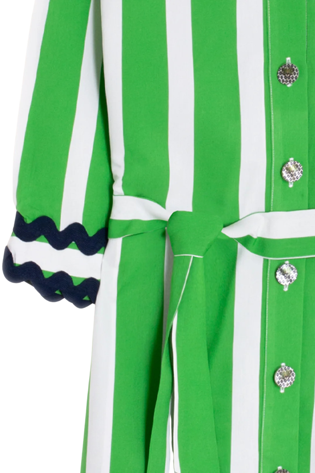 Close-up detail of Vilagallo 33401 Green Striped Shirt Dress by vilagallo, shop vilagallo at Dotique elegant button and cuff design
