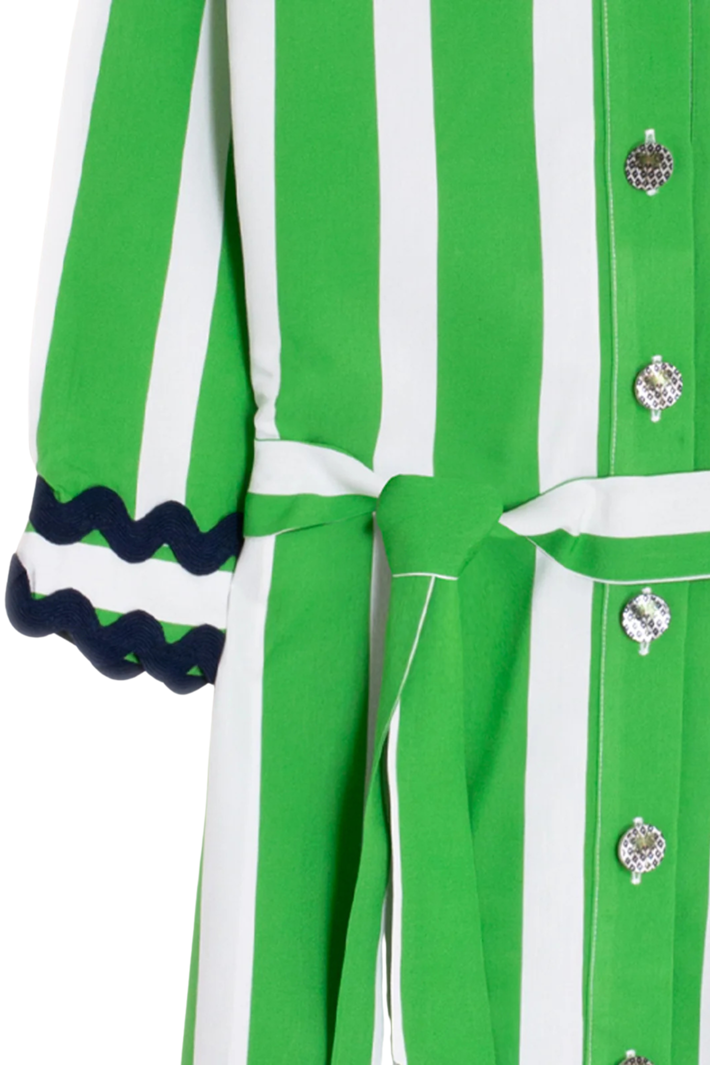 Close-up detail of Vilagallo 33401 Green Striped Shirt Dress by vilagallo, shop vilagallo at Dotique elegant button and cuff design