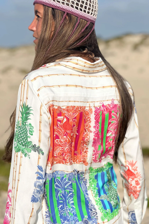 Vilagallo 33647 Bamboo Print Shirt in White by Vilagallo featuring colorful botanical prints, shop Vilagallo at Dotique