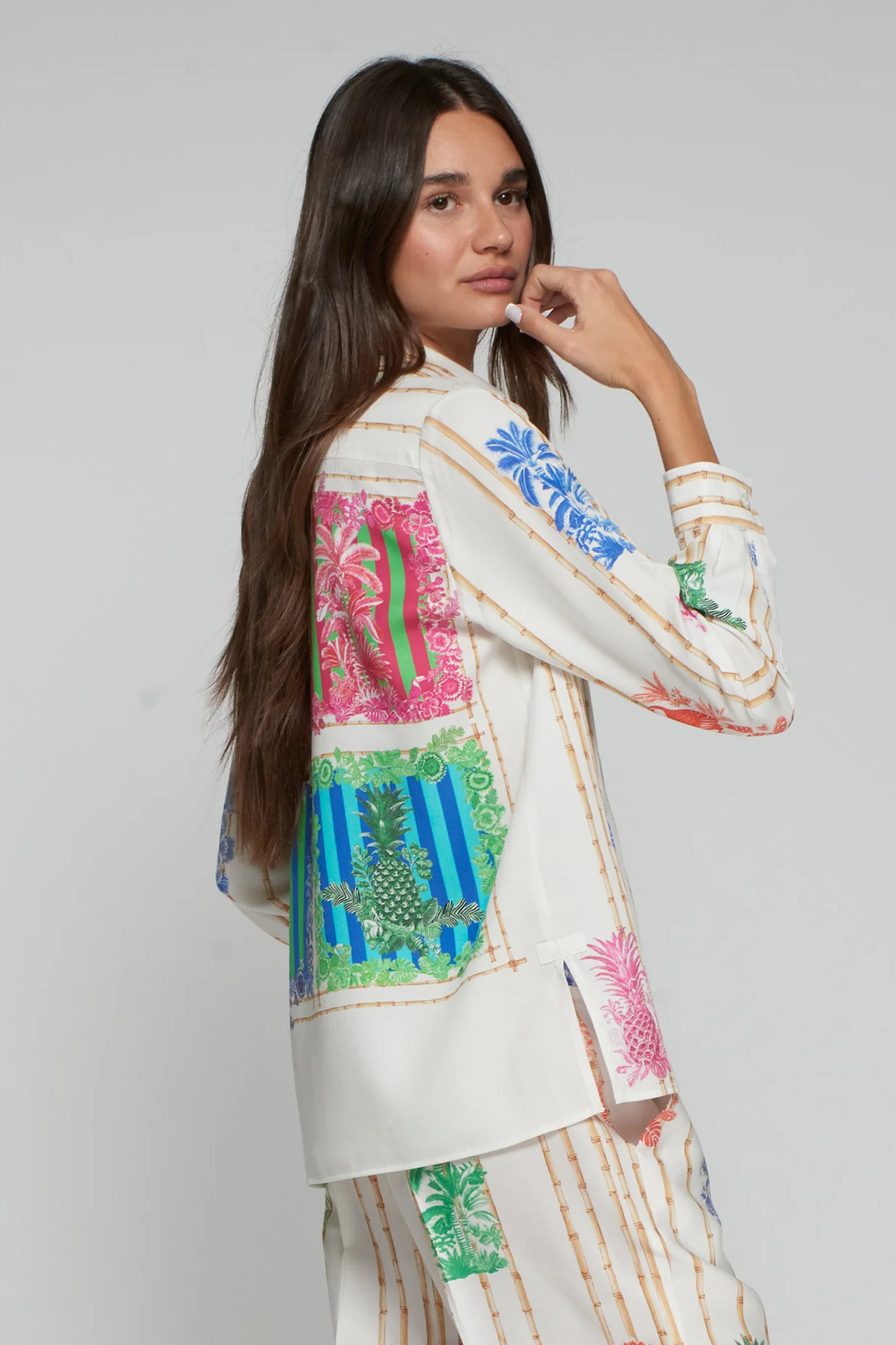 Vilagallo 33647 Bamboo Print Shirt in White by Vilagallo, shop Vilagallo collections at Dotique online fashion store.