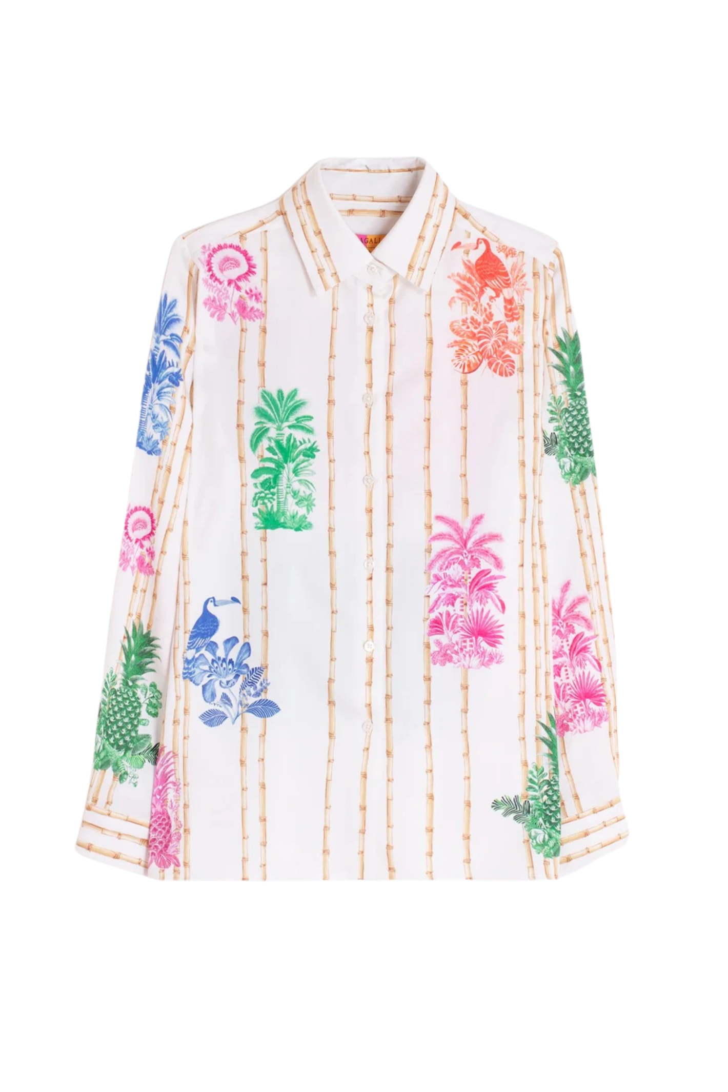 Vilagallo 33647 Bamboo Print Shirt in White by Vilagallo with colorful tropical prints available to shop at Dotique.