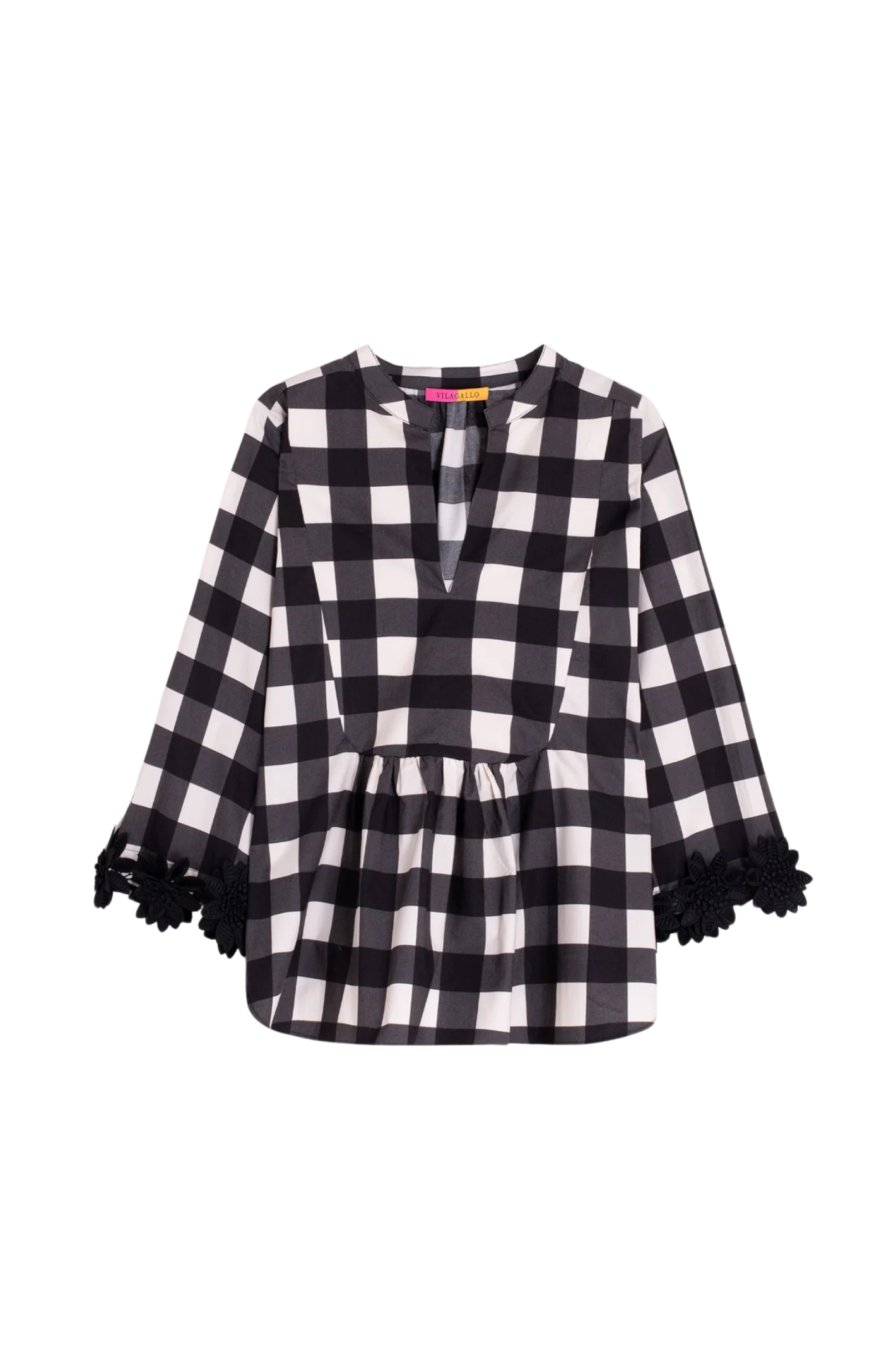 Vilagallo 33340 Black Check Blouse with Appliqué Cuffs by vilagallo available to shop vilagallo at Dotique front view