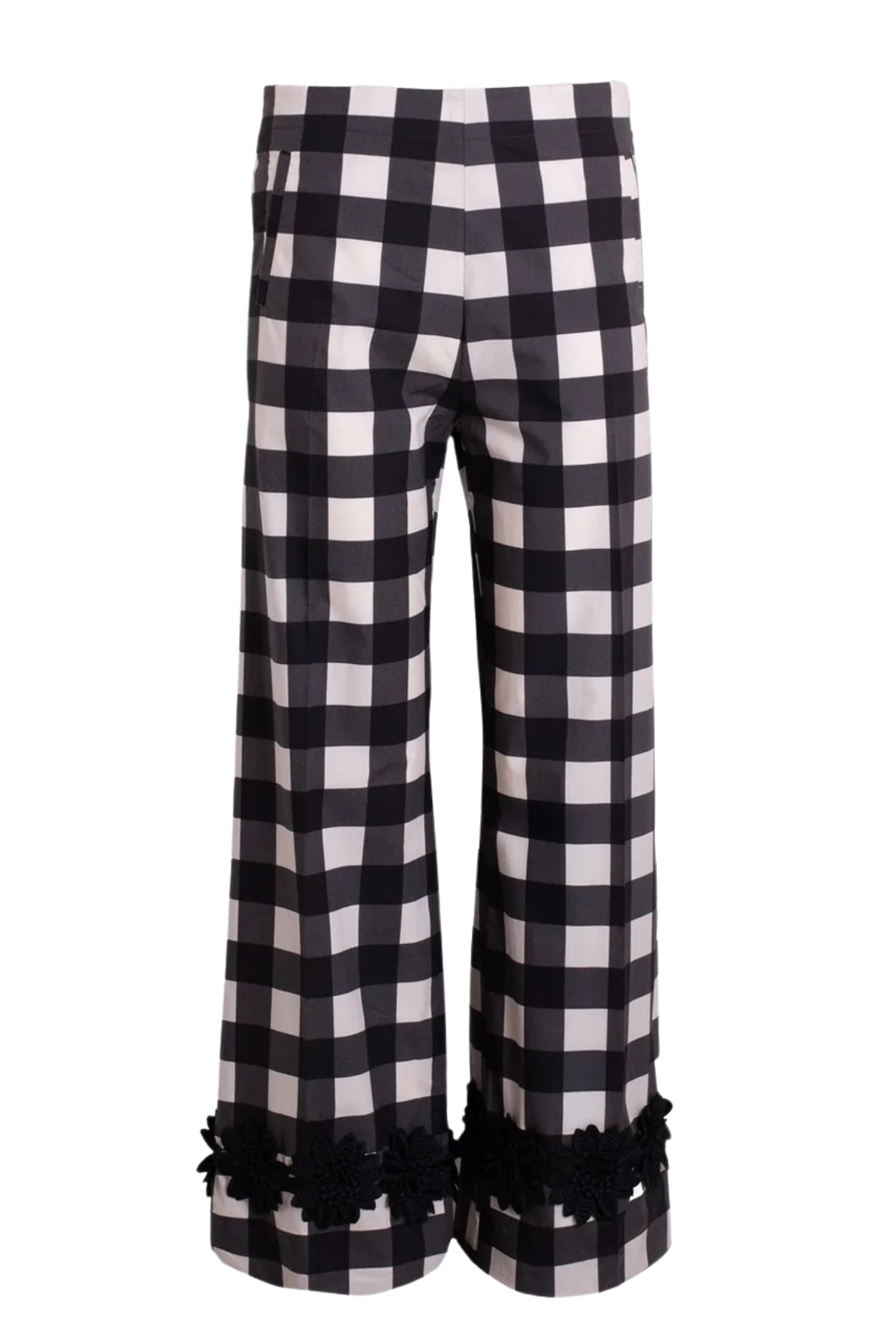 Vilagallo 33344 Black & White Check Trousers with Appliqué Hem by Vilagallo, shop Vilagallo at Dotique online.